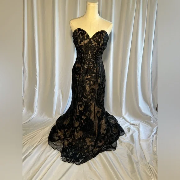 JOVANI Black and Tan Strapless Mermaid Gown | 6 - Picture 2 of 16